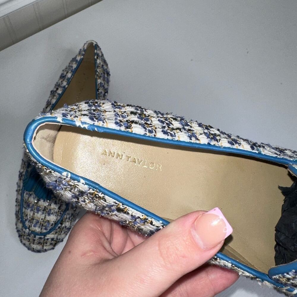 Ann Taylor Ursula Tweed Tassel Loafers Blue Size 7M Slip On Round Toe - Picture 4 of 8